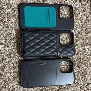 Black Quilted iPhone 16 pro max Case with Card Holder